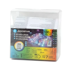 Wąż świetlny 10m multikolor 100led RGB na baterie z pilotem 32 key